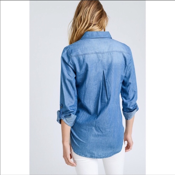 Denim Blue Cotton Tencel Button Down Shirt - Picture 5 of 9